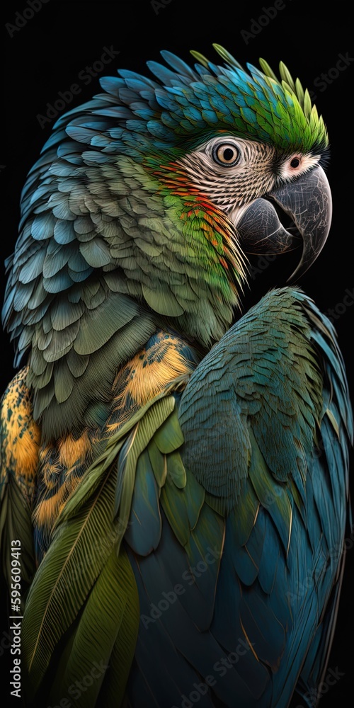 Poster inconspicuous parrot with a concealed beak generative ai