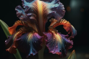 3D digital rendering of a colorful and complex iris. Generative AI