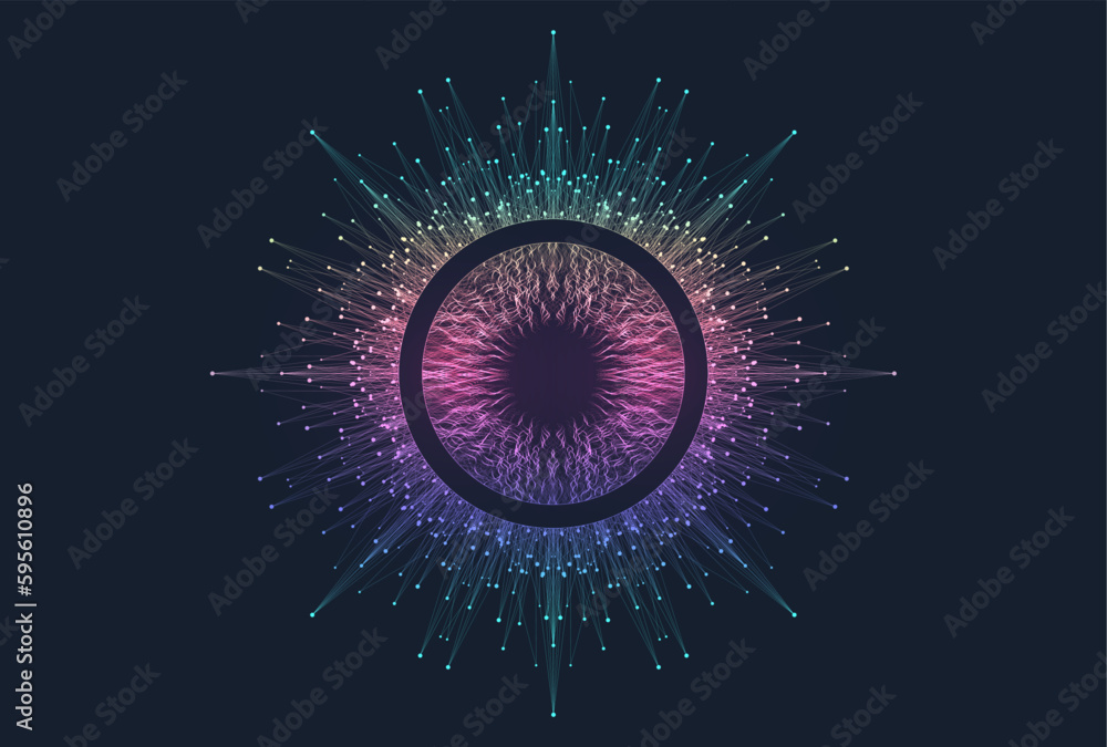 Leinwandbilder Quantum computing concept. Deep learning artificial intelligence. Big data algorithms visualization for business, science presentations, posters, covers, vector illustration.