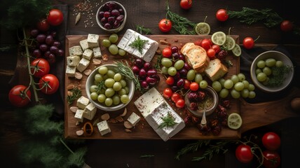 A beautiful spread of feta cheese cubes