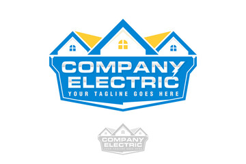 Electric house real estate logo emblem vector design template in yellow and blue colors