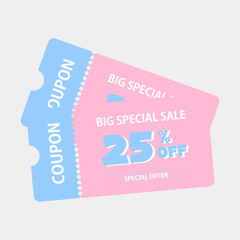 coupon promotion illustration, big special sale 25 percent coupons, discount coupon, gift voucher, coupon book.