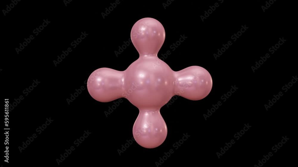 Poster animation of rotating pink metaballs . motion of metaballs morphing, merging and flowing forming geo