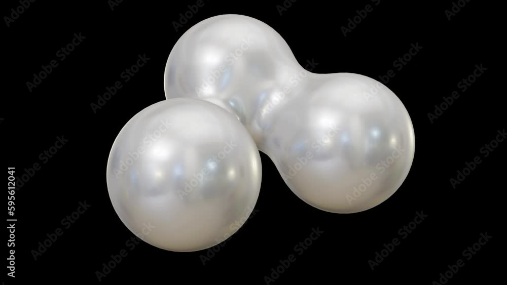 Poster animation of rotating white metaballs . motion of metaballs morphing, merging and flowing forming ge