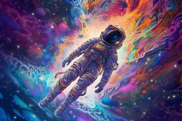 Obraz na płótnie Canvas Cyber Astronaut: Futuristic Anime Hero Floating in Space, sky, cyborg, anime, astronaut, full body, floating, space, futuristic, hero, technology, digital art, science fiction,