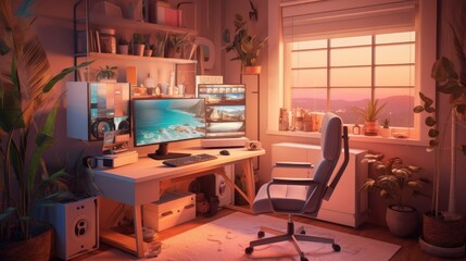 Elevated Gaming Experience: Front-Facing View of PC with Extra-Wide Curved Monitor and RGB Setup
