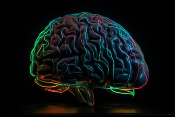 Neon Brain: Illuminating Creativity and Intelligence on a Dark Canvas, neon brain, black background, creativity, intelligence, mind, cognition, brain function, mental health, neurology,