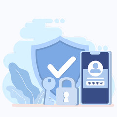 Obraz premium Protection of sensitive data and personal information. Security measures firewalls, access controls, monitoring system. Concept of data protection. Flat vector illustration.