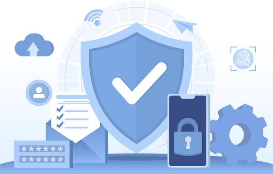 Data protection concept. Personal information safety and security, account protect. Authentication and identity to access data. Flat vector illustration.