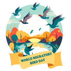 Naklejka premium International Migratory Bird Day, idea for poster, banner, flyer or postcard