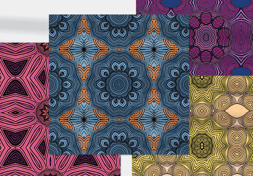 Seamless Pattern Collection with Ethic Mandala Motif