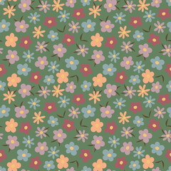 Seamless flower pattern, Summer flowers print, Floral background, Garden ornament, Blossom wallpaper, Botanical design, Small flowers scattered over background