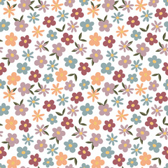 Seamless flower pattern, Summer flowers print, Floral background, Garden ornament, Blossom wallpaper, Botanical design, Small flowers scattered over background