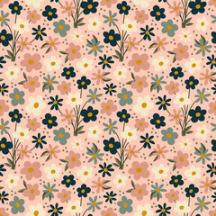Seamless flower pattern, Summer flowers print, Floral background, Garden ornament, Blossom wallpaper, Botanical design, Small flowers scattered over background