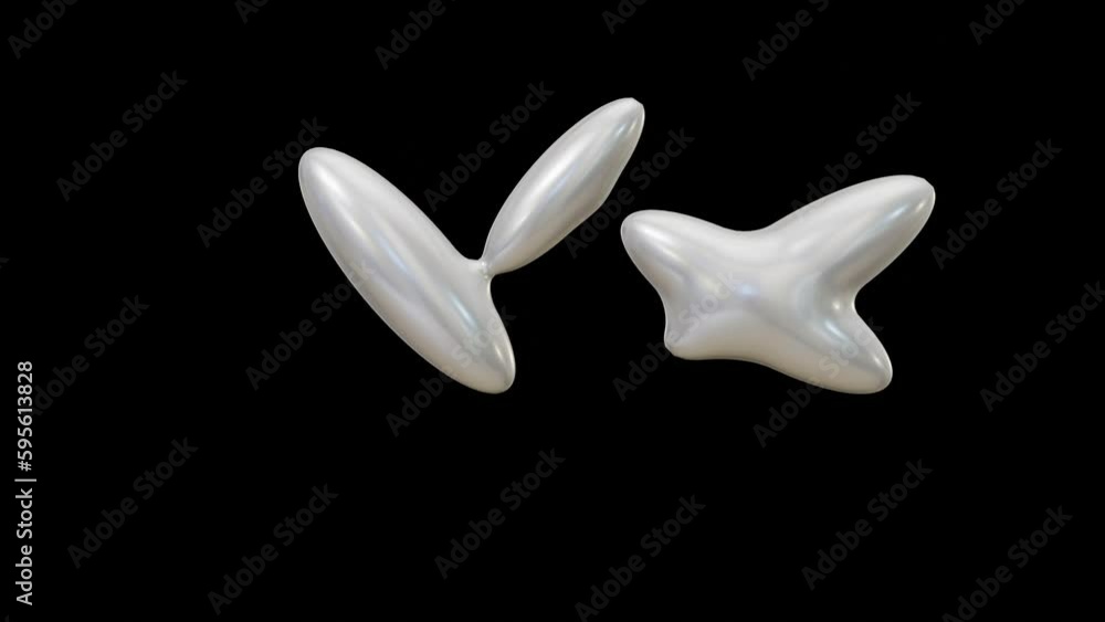 Poster animation of rotating white oval shapes. motion of metaballs morphing, merging and flowing forming g