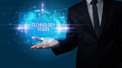 Fototapeta premium Man hand holding digital technology concept