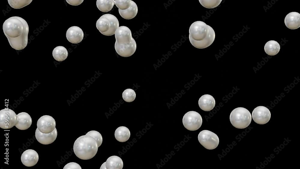 Poster animation of falling white metaballs. round spheres rotation on black background. motion of metaball