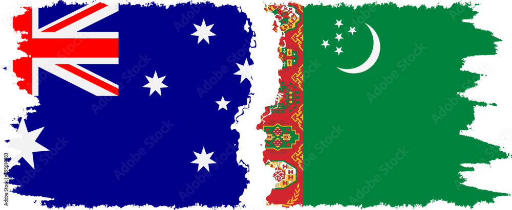 Wall mural Turkmenistan and Australia grunge flags connection vector - Wall murals