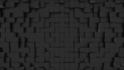 3d cubes surface abstract gray graphite illustration. Background of purple black 8K image squares with shadows