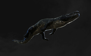 3D Illustration of american alligator isolated on dark background with clipping path, American crocodile. 