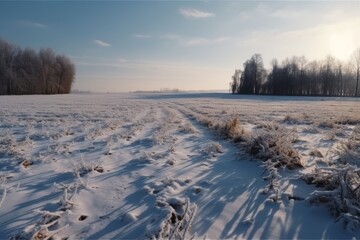 "Serene Snowy Field Landscape in Perfect Weather, Generative AI