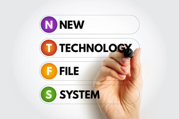 Naklejka premium NTFS - New Technology File System acronym, technology concept background