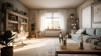 Cottagecore interior design room with beautiful lightning generative ai