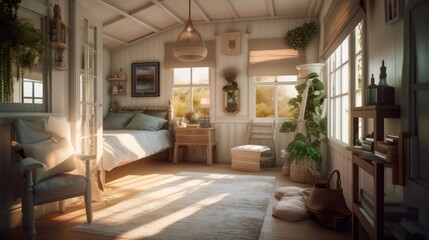 Cottagecore interior design room with beautiful lightning generative ai