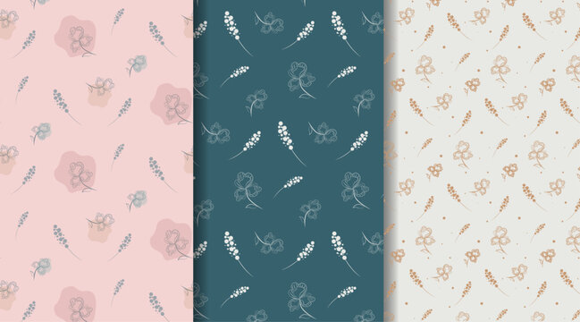 Set of seamless patterns with flowers. Lovely floral patterns.