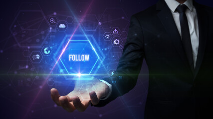 Man hand holding social inscription