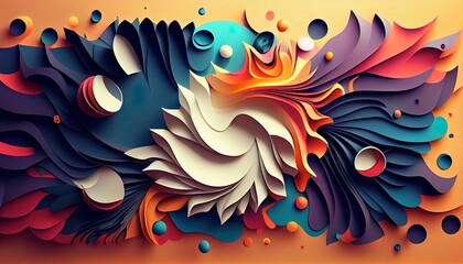 Fototapeta na wymiar Vibrant Papercut Kaleidoscope Abstract Background, Energetic Shapes, Toon Shading, Flat Colors, Dynamic Poses, Soft Shadows, High-Res 8K, Real-Time Rendering, Bold Outlines. Generative AI