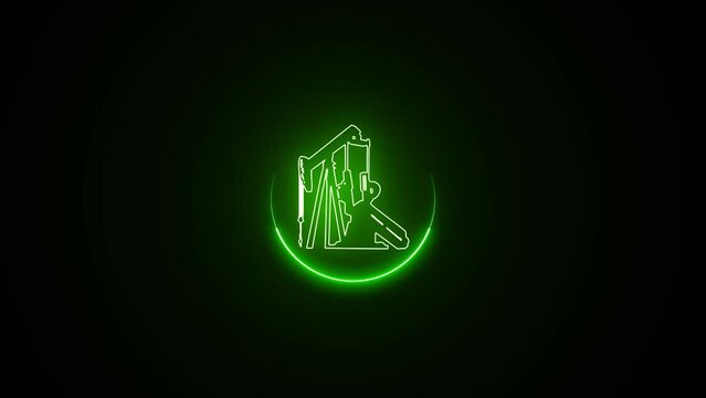 Green color neon circle oil icon animation