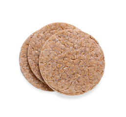 Fresh crunchy crispbreads on white background, top view. Space for text