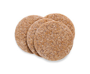 Fresh crunchy crispbreads on white background, top view. Space for text