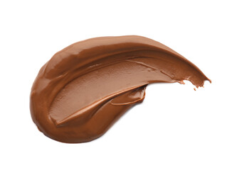 Smear of tasty chocolate paste on white background, top view