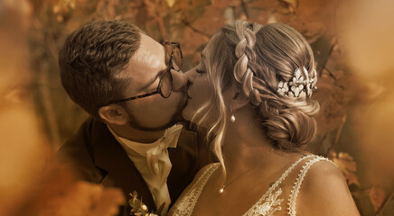 Couple - Bride and groom kissing in love.