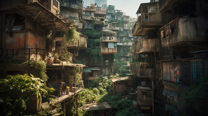 kowloon, Hongkong, China. post apocalyptic. generative AI - obrazy, fototapety, plakaty
