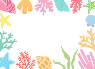 Banner frame sea coral seaweed vector illustration