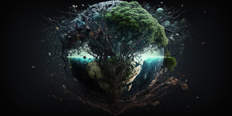 Tree-covered earth. Created using generative AI technology