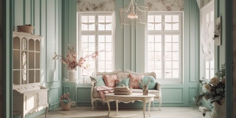 Shabby chic interior design room with beautiful lightning generative ai