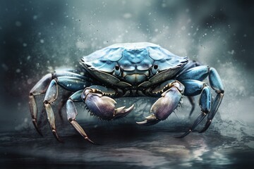 A blue crab depicted in watercolor style. Generative AI - obrazy, fototapety, plakaty