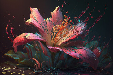 Illustration of a red flower blooming and blossoming. Created using generative AI technology