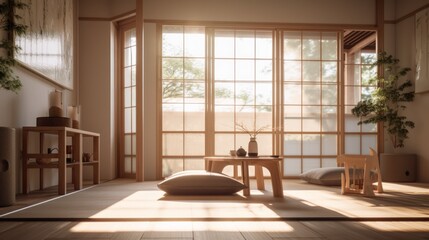 Obraz premium Japandi interior design room with beautiful lightning generative ai
