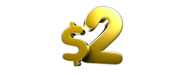 2 dollar figure gold 3D illustration. Advertising signs. Product design. Product sales.