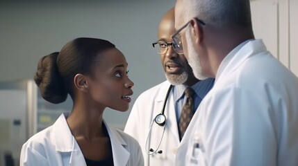 A female African American doctor or nurse consulting with a patient. This is not a real person. Generative AI. 