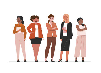 diverse multinational standing business women vector illustration
