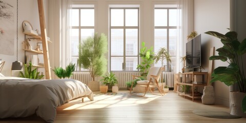 Naturalist interior design room with beautiful lightning generative ai