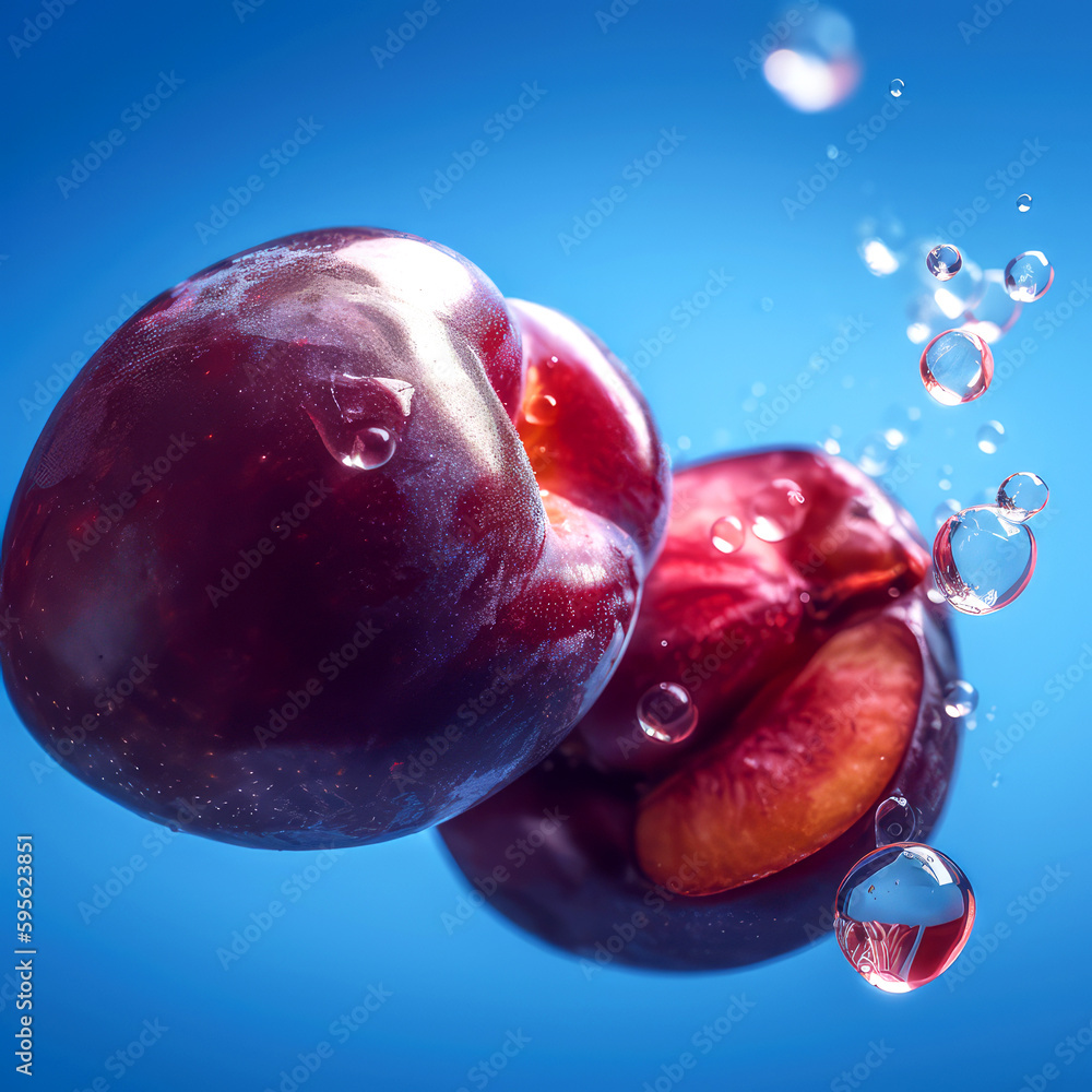 Wall mural plums in water, ai