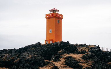 Svortuloft Lighthouse is a historic lighthouse located on the south coast of Iceland. Cliff...