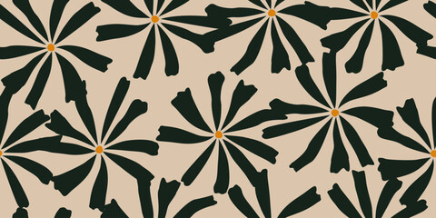 Hand drawn flowers, seamless patterns with floral for fabric, textiles, clothing, wrapping paper, cover, banner, interior decor, abstract backgrounds.